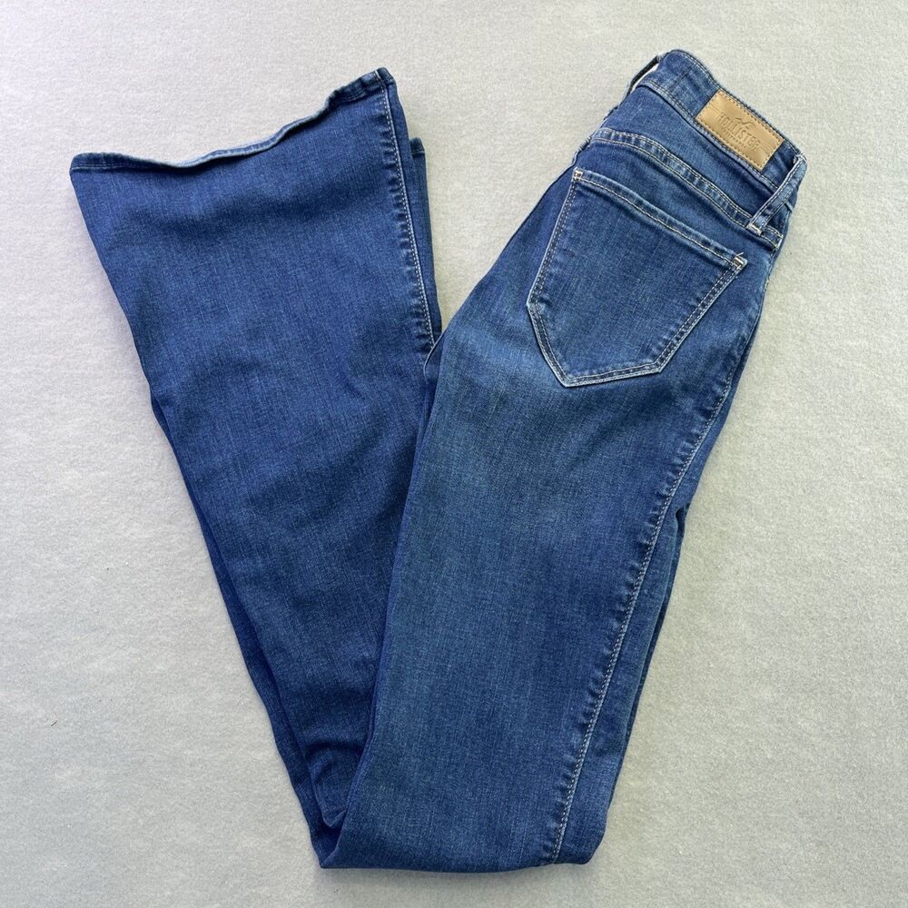 Hollister High Rise Vintage Flare Jeans Womens Size 0 L Dark Wash 24x34